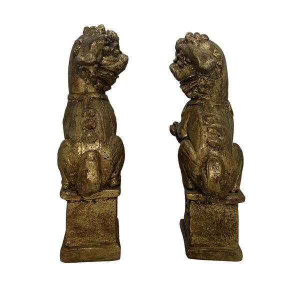 Vintage Brushed Gold Foo Dog Chinese Imperial Guardians Lion Bookends- A Pair - Picture 5 of 16